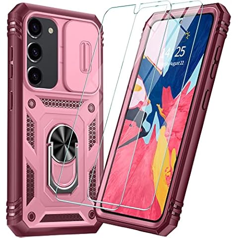 Joytra for Samsung Galaxy S23 Case with Slide Camera Cover, [15 FT Mil-Grade Dropproof][2 x 9H Screen Protector][360°Magnetic Kickstand], Full Body Rugged Shockproof S23 Phone Case 5G 6.1" (2023)-Pink Cover