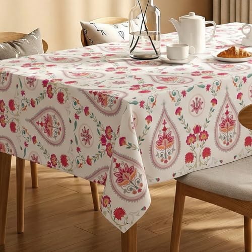 Image of Urban Space Table Cover for Dining 4 Seater, Water, Dust and Stain Resistant Dining Table Cloth for 4 Seater, Anti Skid Cover Cloth for Center Table, Home Decor (Persian Courtyard Pink- 52 inchx72 inch)