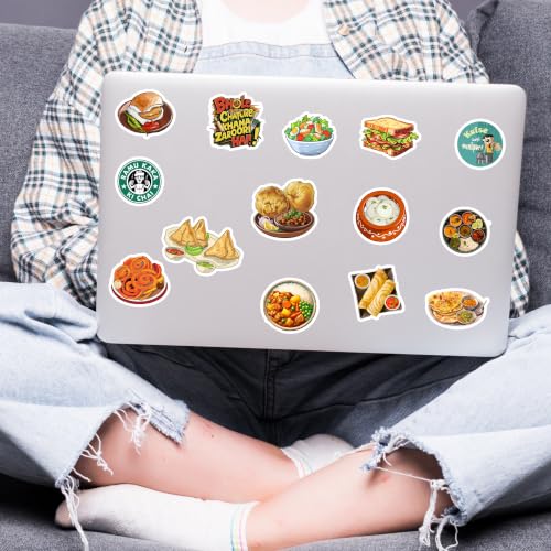 Image of Food Sticker Pack of 50 | Premium Waterproof Vinyl Stickers for Laptop, Water Bottle, Phone, Helmet, Notebook, Scrapbook, Bike, Car & Luggage | Indian Street Food, Fast Food Sticker Decal