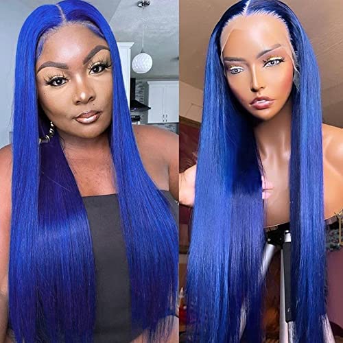 Perruque lace front bleu marine QD-Tizer en fibre thermorésistante lisse