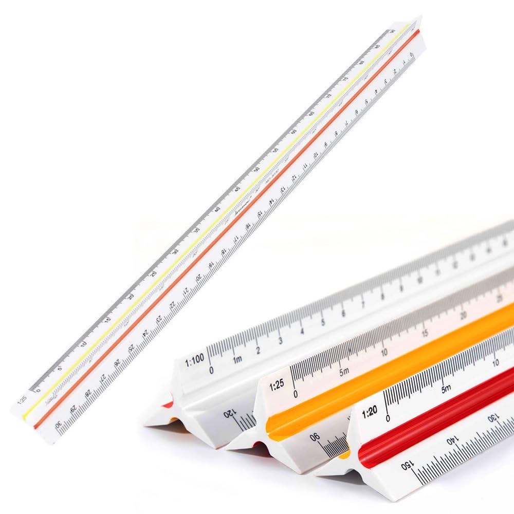 Scale Ruler, Plastic Triangular Scale, 30 cm Architecture Ruler, Triangular Ruler, Metric Scale Ruler (Scale 1:20, 1:25, 1:50, 1:75, 1:100, 1:125)