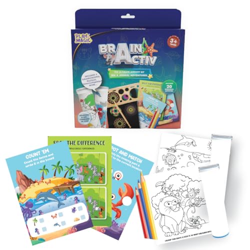 Image of PlayMagic BrainActiv Kaleidoscope Making DIY Kit for Kids 3+|Magical Pattern Creation Kit|2 Kaleidoscopes, Scratch Sheets, 8 Activity Sheets|Educational Birthday Gift for Kids-Sea & Animal Adventure