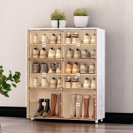 ANTBOX Portable Shoe Rack Organizer for Closet Entryway, Stackable Sneaker Storage Shoe Cabinet with Magnetic Clear Door, Large Plastic Storage containers Bins with Lids 5 Tiers 20 Pairs