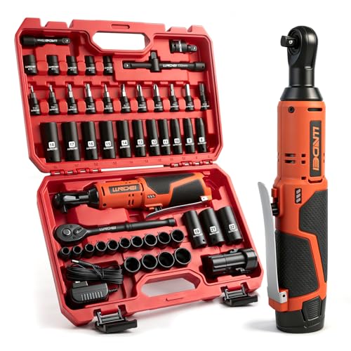 LLNDEI Cordless Electric Ratchet Wrench Set with Socket Set, 3/8' Ratchet, 40FT-LBS with Adjustable...
