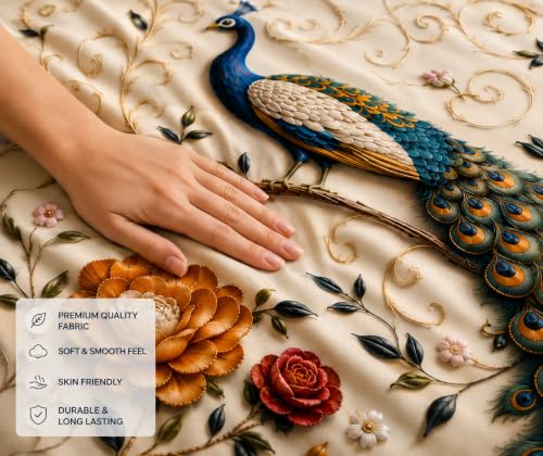 Image of DECORUM Premium Digital Printed BEDSHEET (90 X 100) Inch with 2 King Size Pillow Covers - HIGH-Definition Design & Superior Comfort (Heavy Quality) BEDSHEET Royal Peacock Elegance