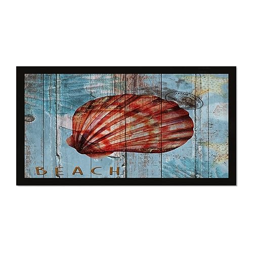 Tableau bois bleu sur le thème de la plage avec cadre de qualité