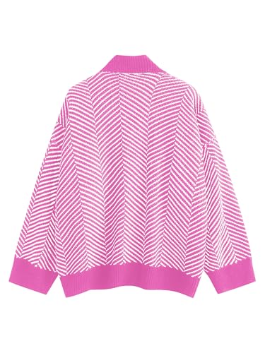 Image of ZAFUL Women's Striped Cardigan Button Up Open Front Knit Oversized Sweater | Button down, Soft chunky knit, Lightweight, Loose fit, Long lantern sleeve, Casual Daily Going Out, Fall Winter Outfits