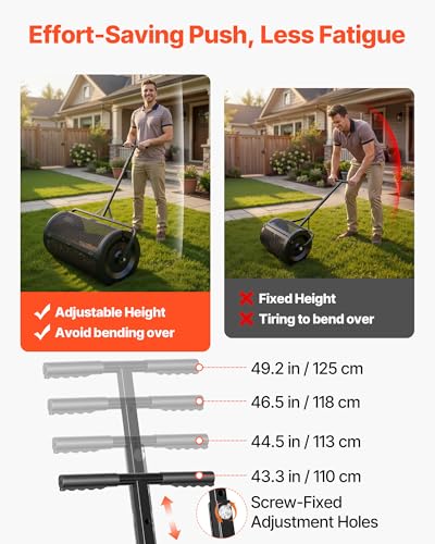 Image of VEVOR Compost Spreader, 36 inch Wide Peat Moss Spreader with Push /Tow Handle, 4 Heights Adjustable, Powder-Coated Steel Garden Peat Moss Roller, Heavy Duty Grass Seed Roller for Planting Seeding, Black