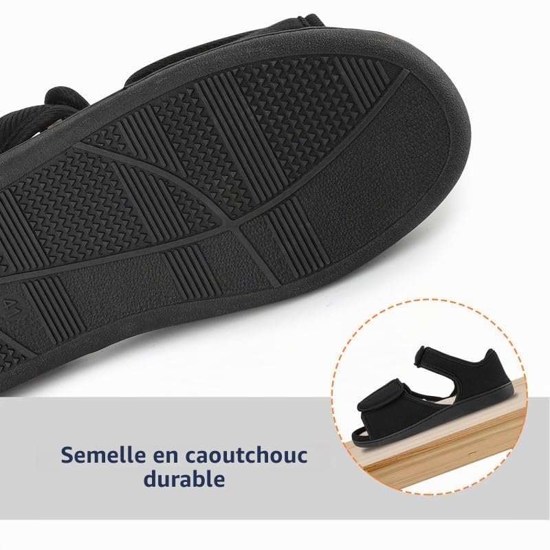 TIESTRA Chaussons Chauds pour Hommes à Pieds Larges,Chausson Diabétiques en Peau D'agneau pour I'hiver,Chaussons en Feutre à Bout Ouvert,Semelle en Mousse à Mémoire de Forme Noir 41-46