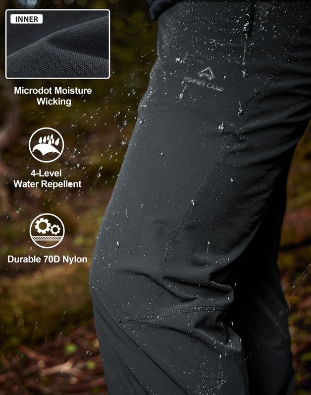 Pioneer Camp Pantalones de senderismo para hombre, exteriores, elásticos, impermeables, transpirables, de secado rápido, con cremallera, para escalada, montañismo