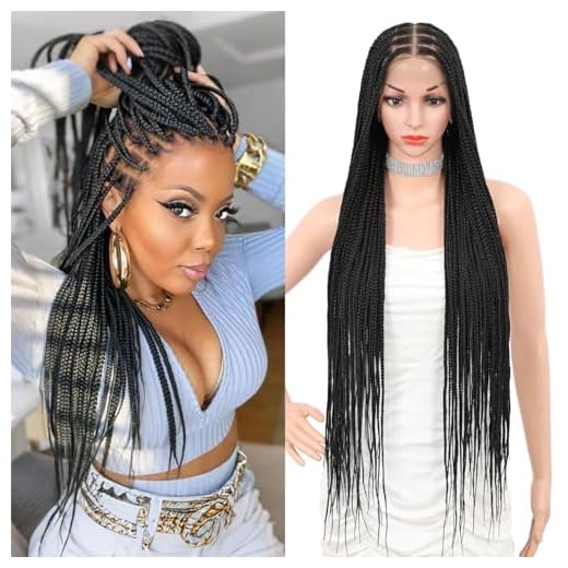 Fecihor 36" Full double Lace Front Box Braided Wigs Knotless Cornrow Braids Lace Frontal Wig Synthetic Black Hand Braided Wigs With Baby Hair for African American Women