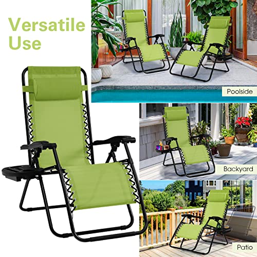 Goplus Zero Gravity Chair, Adjustable Folding Reclining Lounge Chair With Pillow And Cup Holder, Patio Lawn Recliner For Outdoor Pool Camp Yard (1, Green) #TOP7