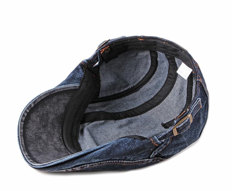 Image of Quanhaigou Men's Cotton Flat Ivy Gatsby Newsboy Driving Hat Adjustable Irish Cabbie Ivy Driving Hunting Cap (Washed Blue Denim)