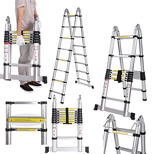 Preisvergleich Produktbild 5M Teleskopleiter ausziehbare Leiter Aluleiter Ausziehleiter Anlegeleiter aus hochwertigem Alu Teleskop-Design 150 kg Belastbarkeit (5m)