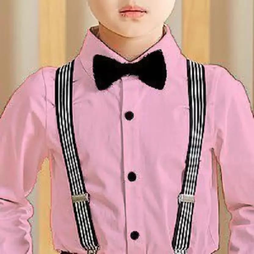 Image of SAGAR IMPEX Boys Cotton Blend Solid Full Sleeves Shirt and Pant Set with Suspender and Bow Tie | Clothing Set for Boys