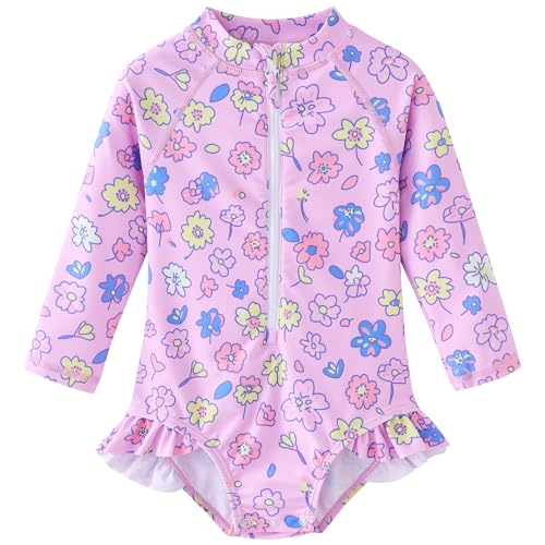 Image of UMELOK Baby Girls' One Piece Swimsuit Long Sleeve Rash Guard Swimwear