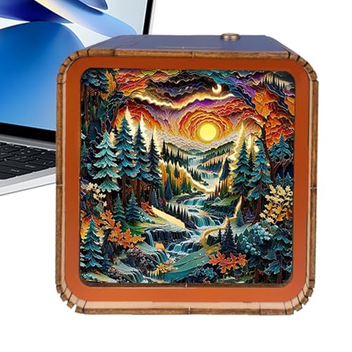 3D Wooden Puzzles Night Light - Wooden Puzzles 3D Nightlight - Puzzle Toy Art Lamp, Wooden Puzzles 3D LED Night Light Wireless, Eye Care Night Light