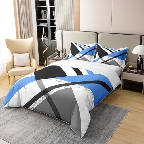 Housse de couette 220x240 géométrique coton bleu gris noir - 4