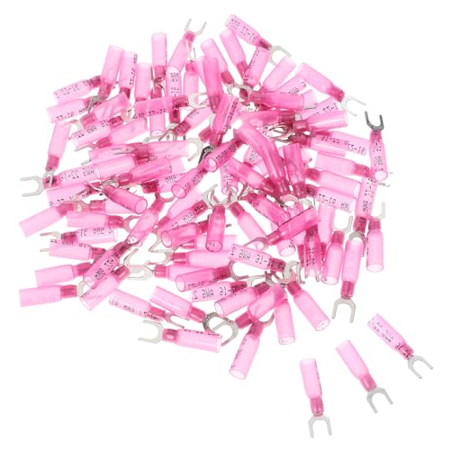 CHILDWEET 100pcs Heat Shrink Terminal Wire Connectors Electrical Terminal Connectors Fork Terminal Connectors Electrical Connectors Fork Terminals Suite Copper Pink Crimp