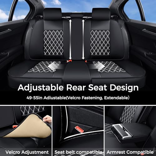 Image of Huidasource Rear Bench Car Seat Covers, Waterproof Leather Back Seat Cushion Cover, Back Seat Cover Compatible Universal Fit for Most Cars Sedan SUV Pickup Truck (Back Row /Black&White)