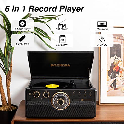 ROCKOLLA – Platine Vinyle Vintage Bluetooth avec Haut-Parleurs Intégrés, Tourne-Disque – Lecture de Disque Vinyle, Radio FM, Cassette, CD et MP3 USB (Vanguard Noir) - Les Beatles, Paul McCartney, John Lennon, RIngo Starr, George Harrison ROCKOLLA - Platine Vinyle Vintage Bluetooth avec Haut-Parleurs Intégrés, Tourne-Disque - Lecture de Disque Vinyle, Radio FM, Cassette, CD et MP3 USB (Vanguard Noir) – Image 3