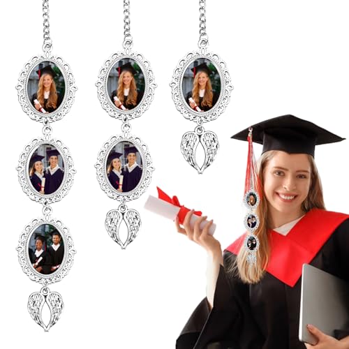 2025 Custom Graduation Tassel Memorial Charm Personalized Graduation Cap Decorations Tassel Gifts with Memorial Photo Picture for Him Her for Party Gown Ceremony Photo Charm with Angel Wings