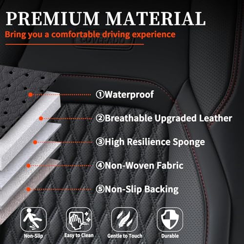 Image of Coverado Wrangler JK Seat Covers, Custom Fit for Pickup Truck Jeep Wrangler Seat Covers 2 /4 Door, Waterproof Leather Car Seat Covers Cushions for Jeep Wrangler Accessories 2007-2012(Red Line)