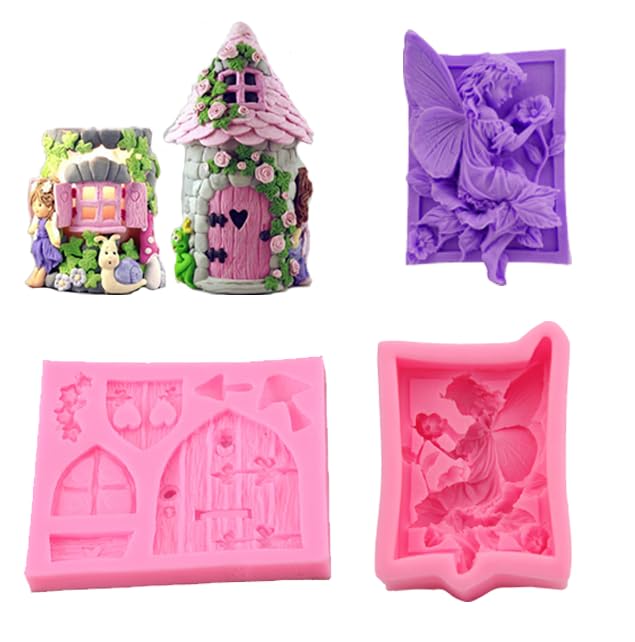 2PCS 3D Elves Fairies Shape Silicone and Enchanted Fairy Garden Gnome Door, Candle Soap Making Mold Cake Decorating, Wedding Party Handmade Clay Craft Gift Window Silicone Mould (K240-2)