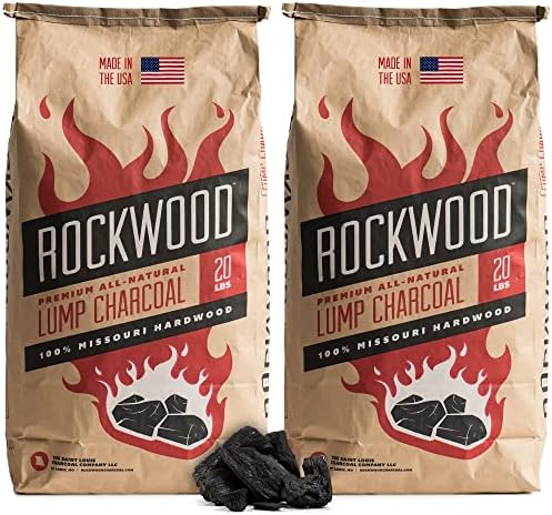 Rockwood All-Natural Hardwood Lump Charcoal 20 Lbs per Pack - 100% Made in USA Lump Charcoal for Grills and BBQ - Missouri Oak, Hickory, and Maple Wood Mix Smoker Charcoal - No Fillers (2 Pack)