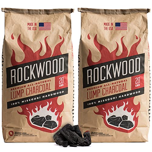 Rockwood All-Natural Hardwood Lump Charcoal 20 Lbs Per Pack - 100% Made In Usa Lump Charcoal For Grills And Bbq - Missouri Oak, Hickory, And Maple Wood Mix Smoker Charcoal - No Fillers (2 Pack) #TOP11