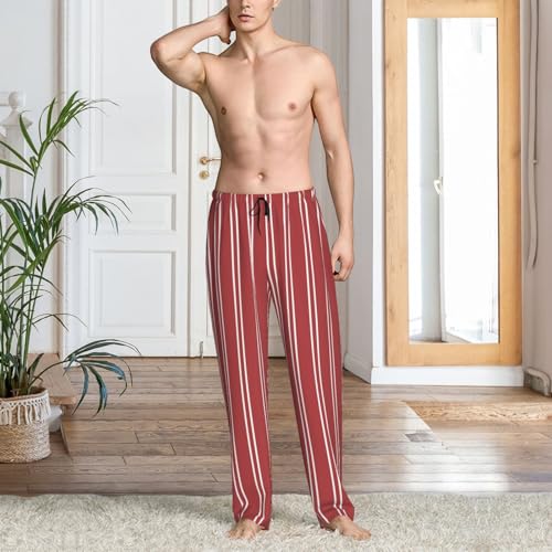 Mens Pajama Pants - Stripes Red White Print Soft Sleep Lounge Pants For Men, Casual Pj Bottoms With Pockets2