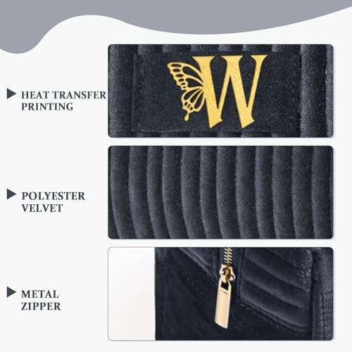 Image of COSHAYSOO Initial Makeup Bag Womens Travel Make Up Bags Velvet Cosmetic Pouch Monogrammed Gifts for Women Beauty Tools Accessories Black Letter W
