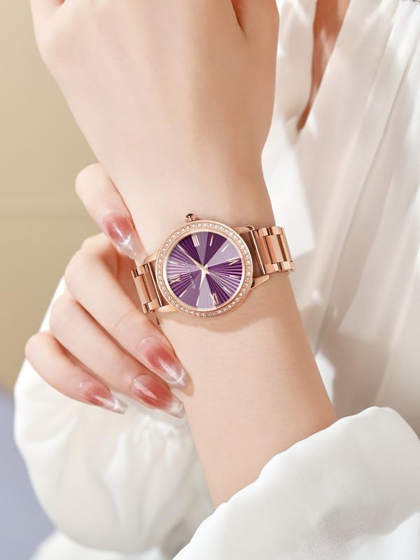 Image of Giordano Analog Watch for Women with Sunray Round Dial, Crystal Studded Bezel, Roman Numerals Markers, Quartz Movement and Rose Gold Stainless Steel Strap - GZ-60118