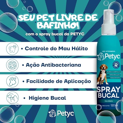 Higienizador Bucal 120mL PETYC Linha Premium Anti Tartaro Acaba Com Bafinho Solução Spray Petshop