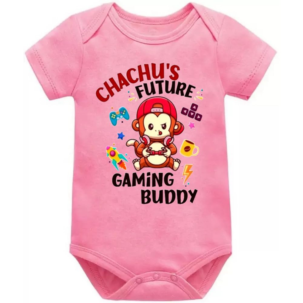 Printmate Chachu's Future Gaming Buddy Pink Unisex Short Sleeve Cotton Romper For New Born Baby Boys And Girls -D173 1