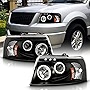ACANII - For 2003-2006 Ford Expedition LED Halo Black Housing Projector Headlights Headlamps, Driver & Passenger Side