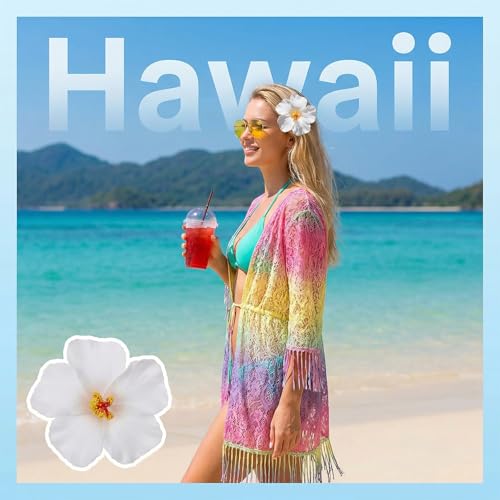 Ouligay 8 PCS Pinzas para el Cabello con Flores Hawaiianas, Clips de Flores Artificiales Plumeria Hibiscus 3.5 Pulgadas Boho Accesorios de Playa para Mujeres y Niñas miniatura 4