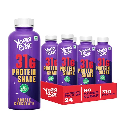 Image of Yogabar 31g Protein Shake - Double Chocolate, No Added Sugar, Low Fat, High Calcium, Ready-to-Drink, 250ml Bottle, Pack of 24
