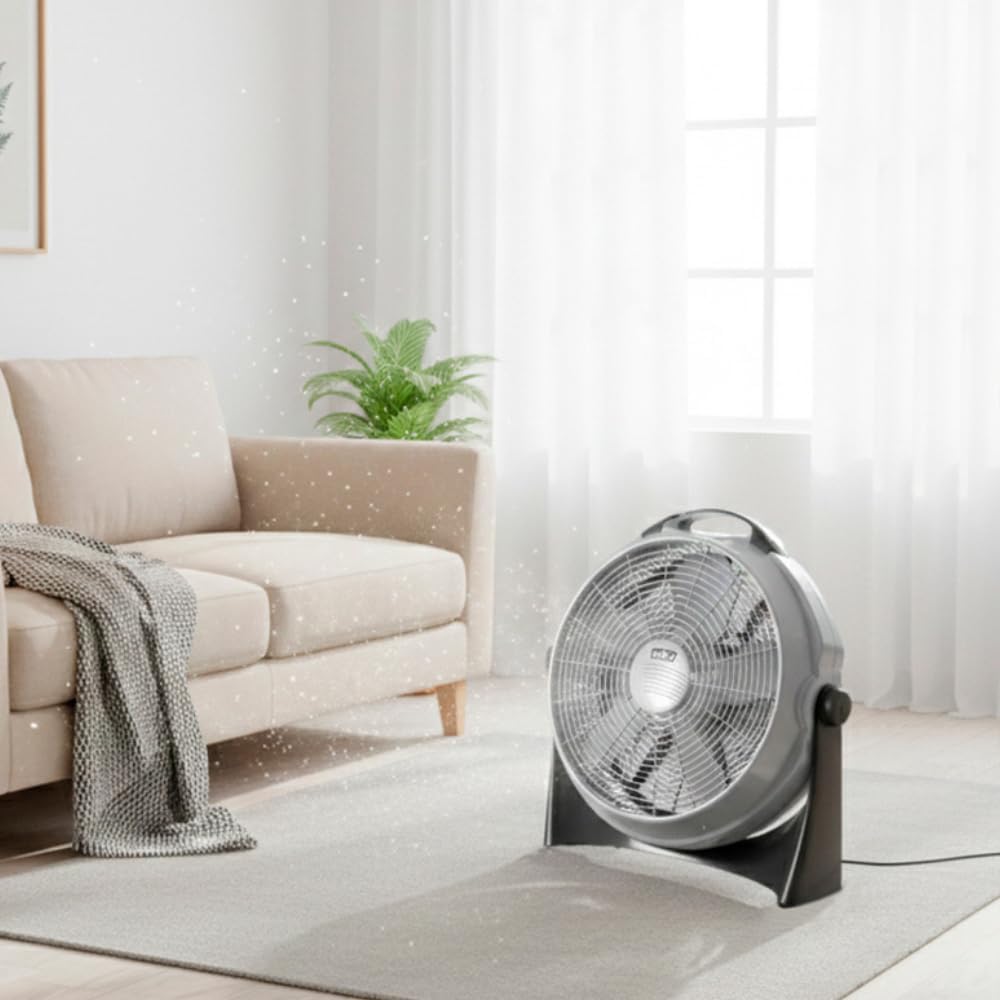 MAN 20-Inch Floor Fan, Gray and Black, High-Velocity Air Circulator, Adjustable Tilt, Indoor Cooling