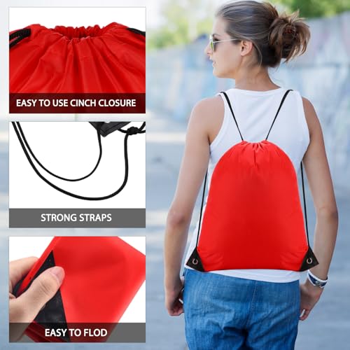 Image of Shappy Drawstring Backpack Bulk Sports Gym Cinch Bag Polyester String Bag for Men Women(Red,200 Pcs)