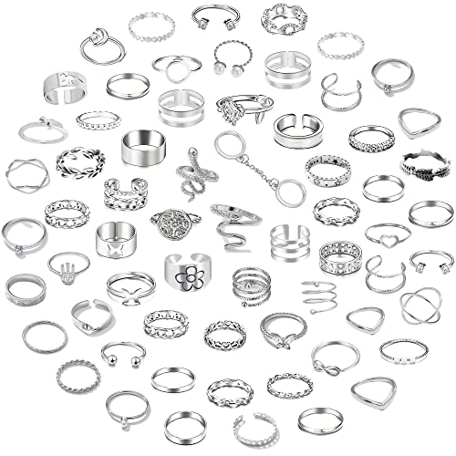 66 Pcs Vintage Knuckle Rings Set For Women Bohemian Stackable Joint Finger Rings Mid Finger Rings Gold Silver Hollow Carved Butterfly Snake Stacking Rings Bulk (Silver-Tone) 66 Pcs Vintage Knuckle Rings Set For Women Bohemian Stackable Joint Finger Rings Mid Finger Rings Gold Silver Hollow Carved Butterfly Snake Stacking Rings Bulk (Silver-Tone)