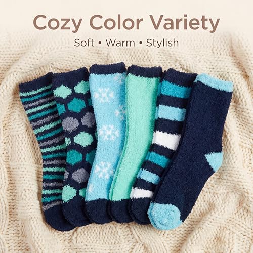 Image of Tipi Toe Womens Fuzzy Crew Socks with Anti Slip Grips Warm Cozy Fluffy Winter Slipper Socks Non Skid Home Socks for Women