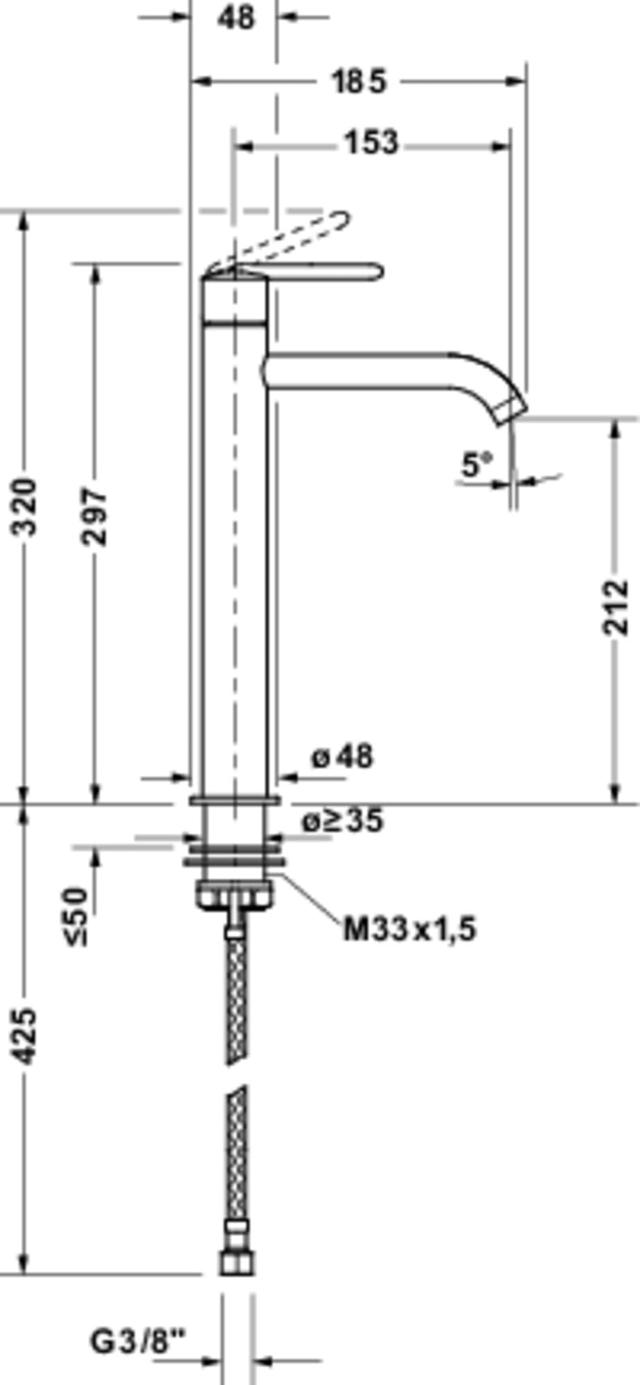 Duravit Balcoon bateria umywalkowa, rozmiar XL (wysokość wylewki 153 mm), energooszczędna bateria umywalkowa (FreshStart), oszczędzająca wodę kran łazienkowy (MinusFlow), armatura łazienkowa, czarna