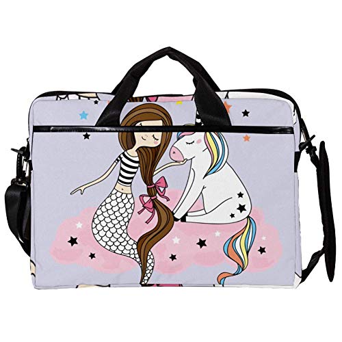 Sacoche à bandoulière pour ordinateur 13-14 pouces motif sirène licorne multicolore 11*15in