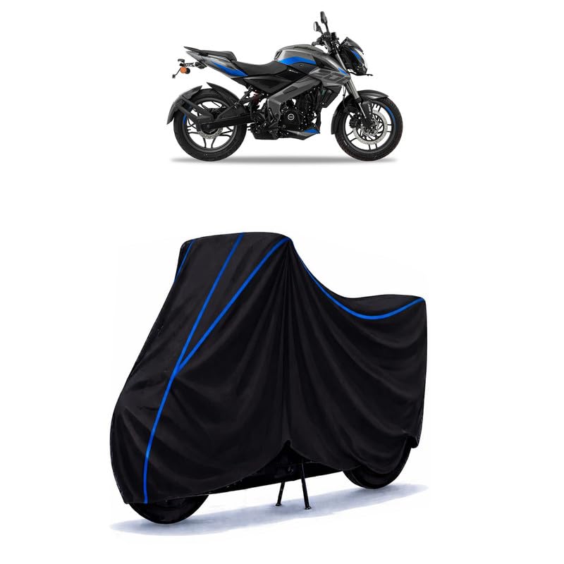 Image of Bajaj Pulsar NS200 Bike Cover Water Resistant Universal Motorcycle Rain | Heavy Duty UV Protection, Dust, Scratch Indoor Outdoor All Weather with Black Blue Piping Elastic