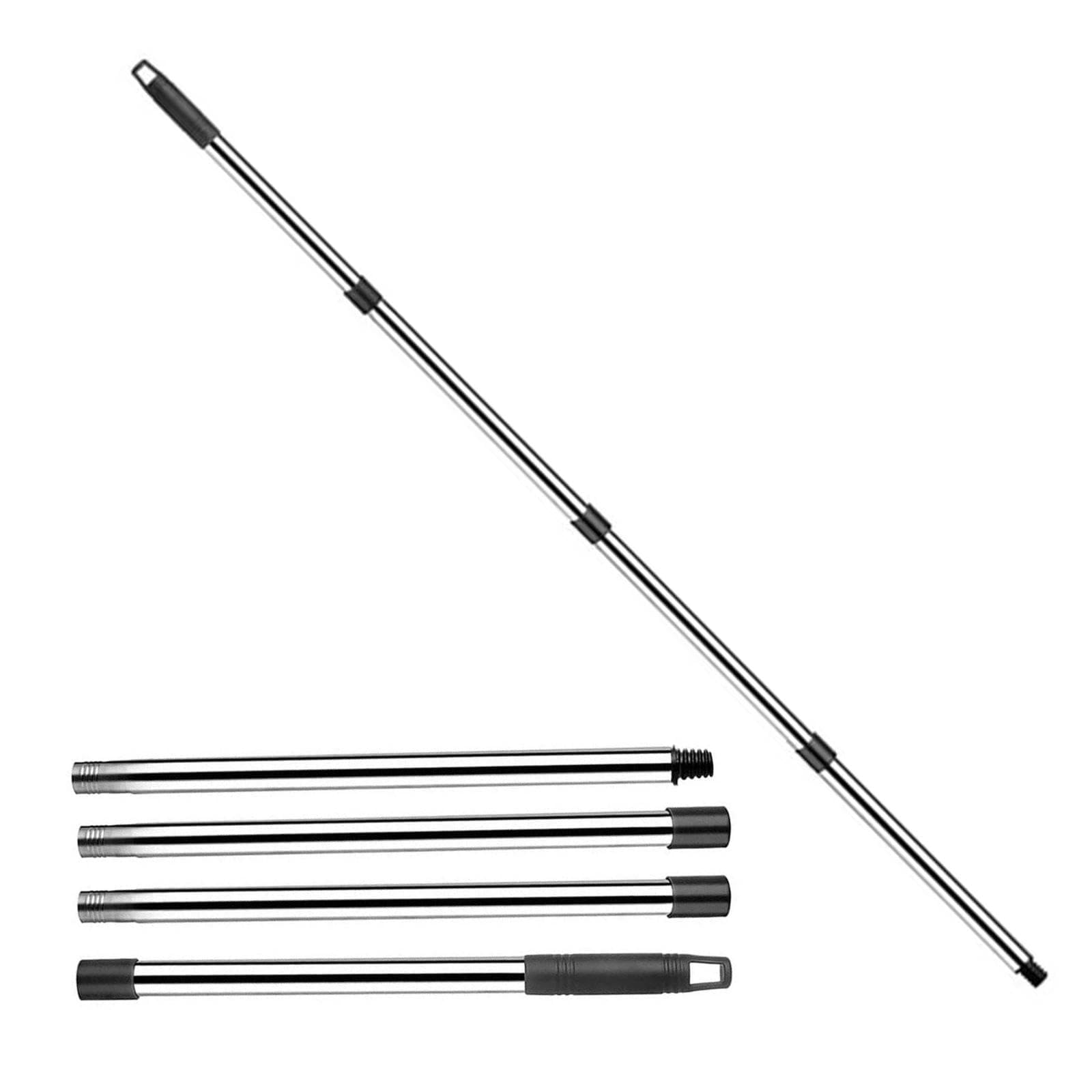 HASLED Telescopic Cleaning Pole 147 cm – Stainless Steel – 4 Adjustable Sections – Compatible with Cleaning Accessories – For Windows, Pools and Roofs