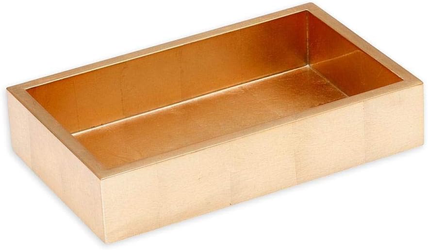 Gold Lacquer Guest Towel Napkin Holder – Fits 4.5x8.5 Inch Napkins – Decorative Rectangular Holder with Gold Foil Accents, 9.5" x 5.25"