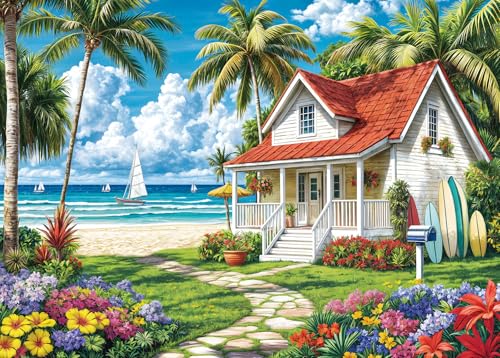 Puzzle 1000 Teile für Erwachsene, klassisches Lernspiel-Strandspiele Surfen-Wunderschönes Dekoration Puzzle Geschenke – Ansicht 1