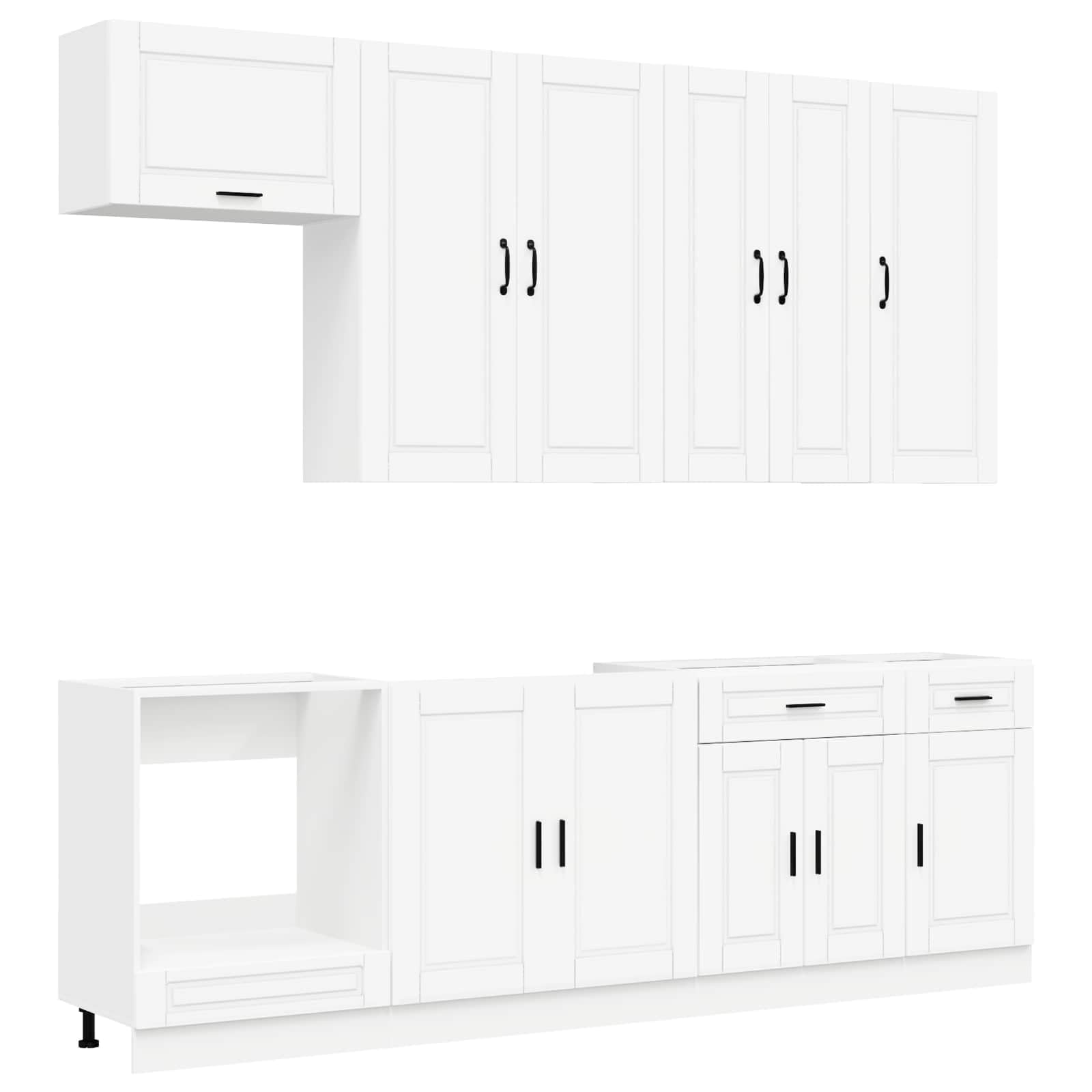 Cuisine Complète Moderne Porto 8 Pièces, Grand Ensemble de Meubles de Cuisine Blanc en Bois d'Ingénierie avec Placards de Rangement et Meubles Bas avec Pieds Réglables pour Maison