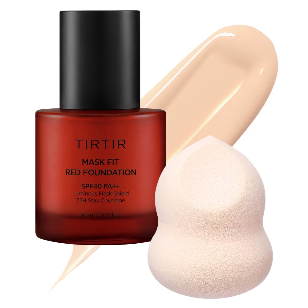 TIRTIRMask Fit Red Foundation + Puff Set | High Coverage, Long-Lasting, Lightweight, Buildable Coverage, Radiant Semi-Matte Finish, All Skin Types, Korean Foundation, 21N Ivory